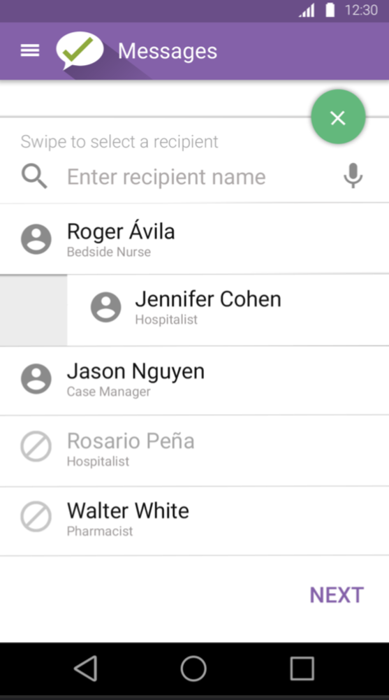 Android contacts screen