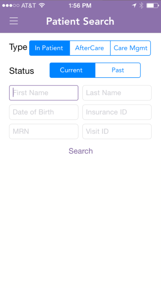 iOS patient search screen