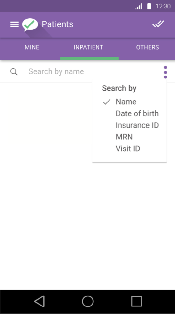 Android patient search screen